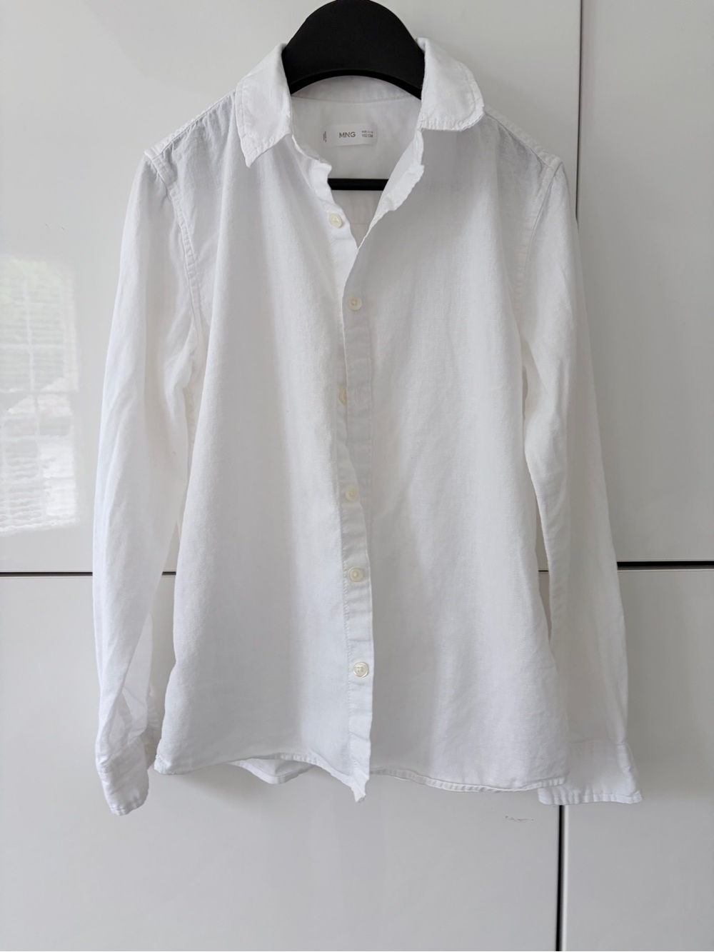 Boy's Mango White Long-Sleeve Button Shirt, size 10-12